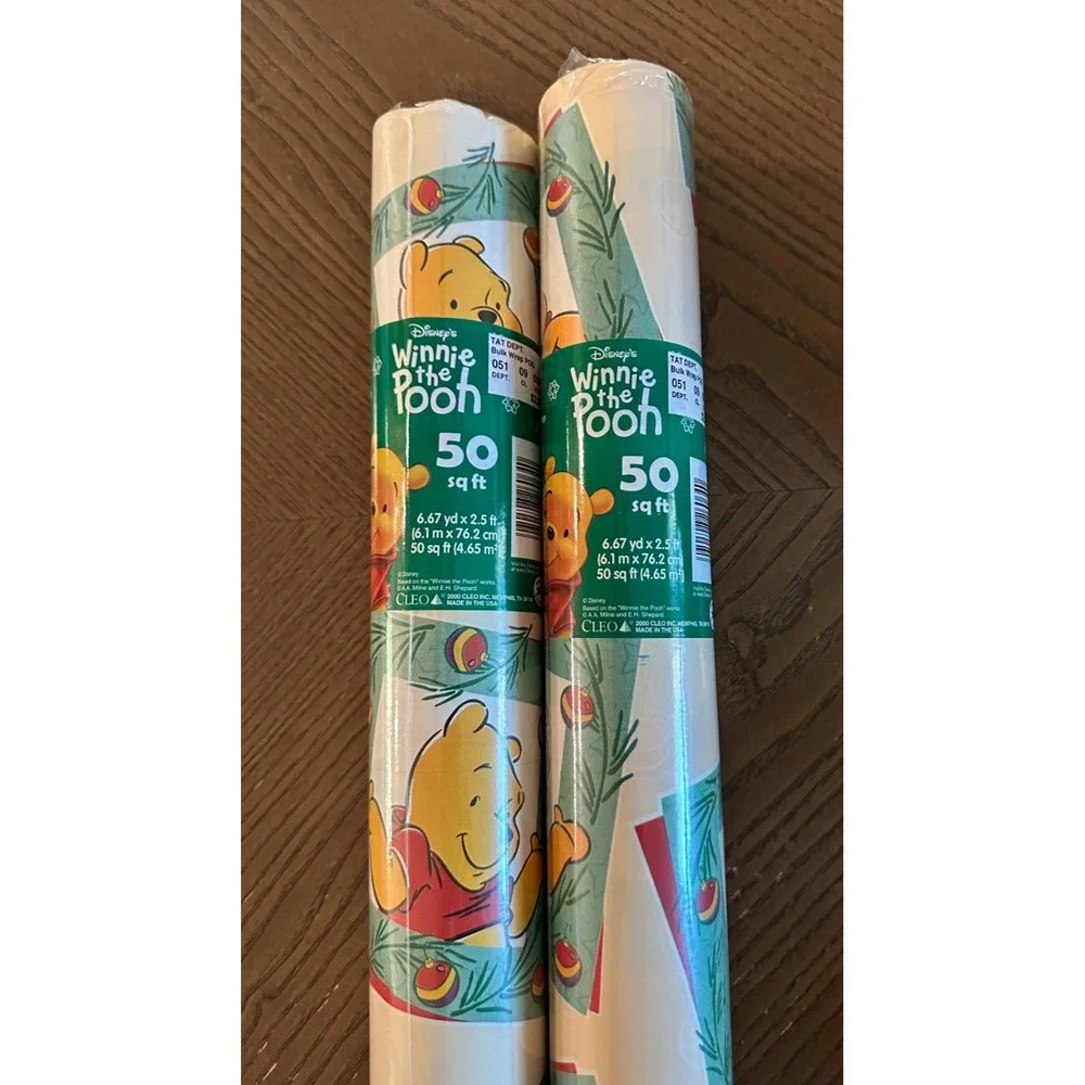 Disney Winnie the Pooh Christmas Wrapping‎ Paper Giftwrap 2x Rolls 50 Feet